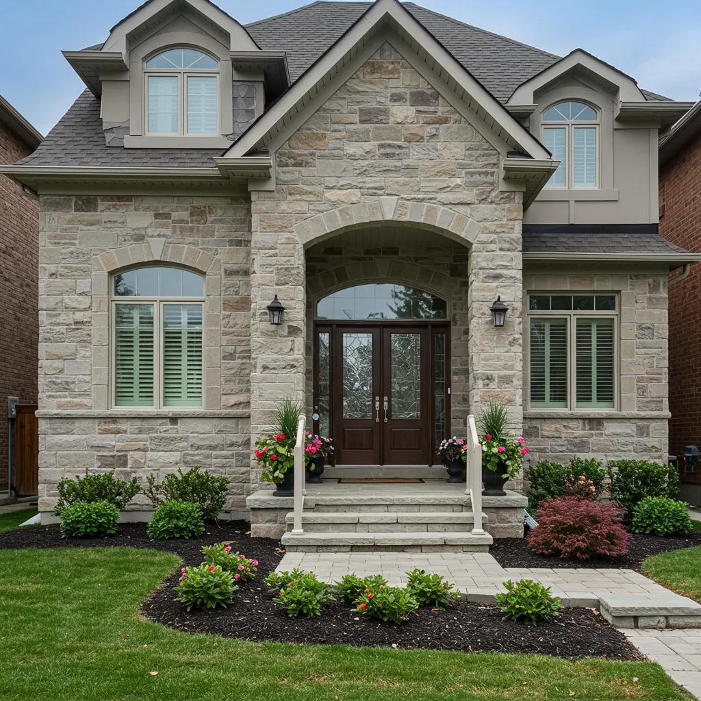 Beautiful stone masonry facade of a Mississauga home showcasing durability and aesthetic appeal