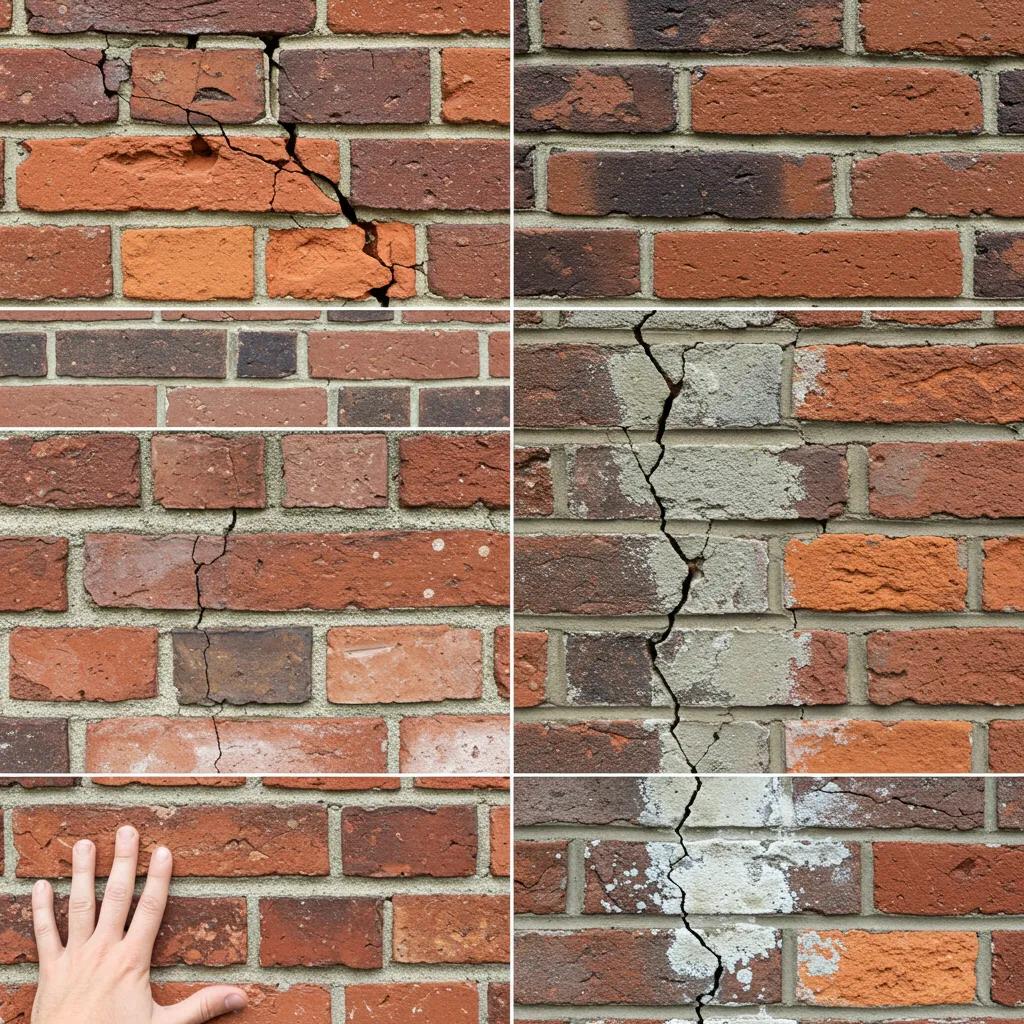 Signs of masonry damage including spalling bricks and cracked mortar joints, indicating need for restoration